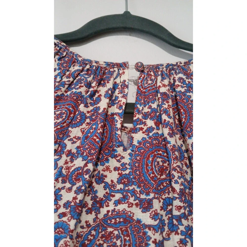 J.Crew Palermo Smocked-Waist Linen Dress Size MT Floral Medallion Casual Coastal